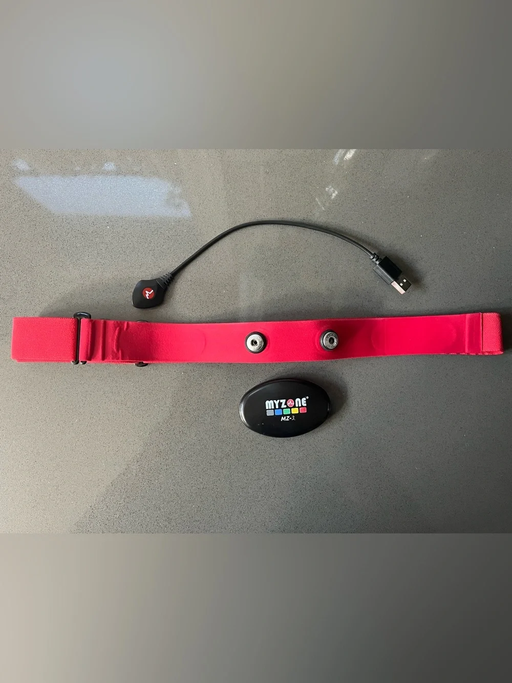 Myzone MZ-3 Rechargeable Heart Rate Monitor with Red Chest Strap & Cable
